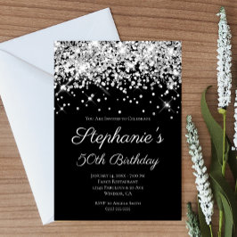 Sparkly Silver Glitter Black Elegant 50:e födelsed Inbjudningar