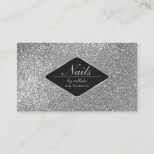 Sparkly Silver Glitter Black Makeup Nagel Lash Visitkort
