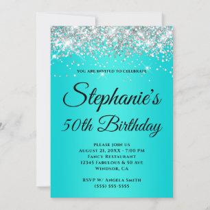Sparkly Silver Glitter Bright Turquise Gradient Inbjudningar