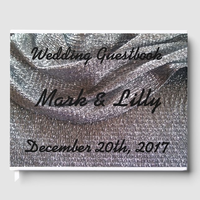 Sparkly Silver Glitter Fabric Design Bröllop Gästböcker (Framsida)