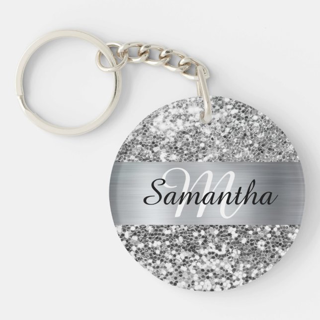 Sparkly Silver Glitter Foil Personlig Monogram (Framsidan)