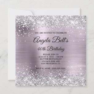 Sparkly Silver Glitter Lavender Foil 40:e födelsed Inbjudningar