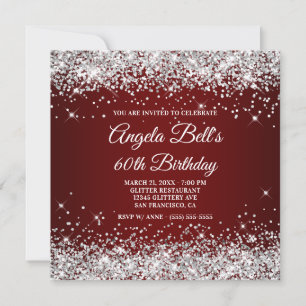 Sparkly Silver Glitter Mörk Red 60:e födelsedagen Inbjudningar