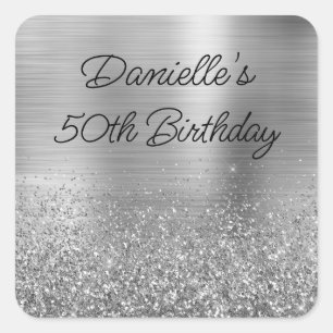 Sparkly Silver Glitter och Foil 50:e födelsedagen Fyrkantigt Klistermärke