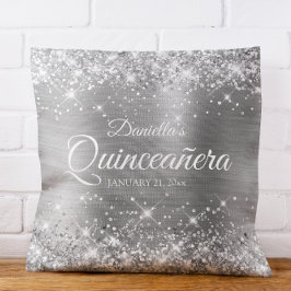 Sparkly Silver Glitter och Foil Quinceañera Kudde