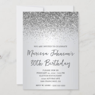 Sparkly Silver Glitter Ombre 30års födelsedag Inbjudningar
