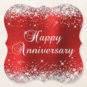 Sparkly Silver Glitter Red Foil Lycklig-årsdagen Underlägg Papper