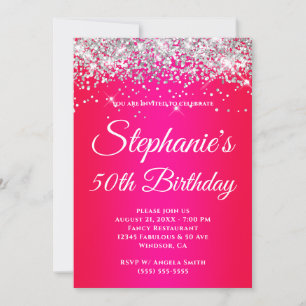 Sparkly Silver Glitter Red Magenta Gradient Inbjudningar