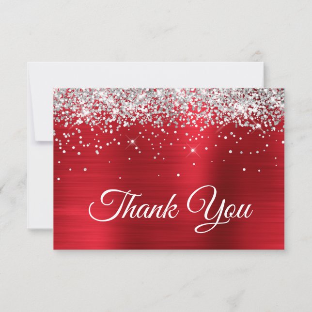 Sparkly Silver Glitter Red Satin Ombre Foil Tack Kort (Framsida)