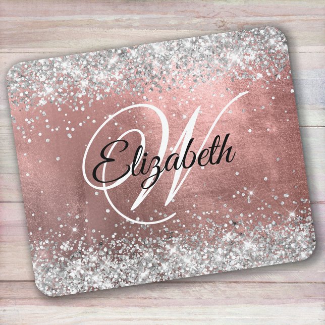 Sparkly Silver Glitter Ro  Foil Monogram Musmatta (Skapare uppladdad)