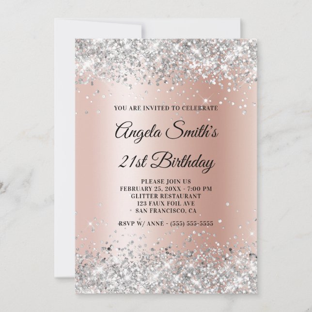 Sparkly Silver Glitter Ro Guld Shimmer Birthday Inbjudningar (Framsida)