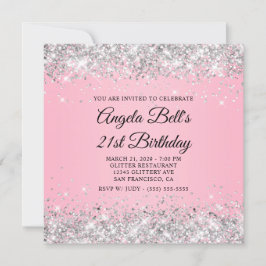 Sparkly Silver Glitter Rosa 21:a födelsedag Inbjudningar