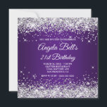 Sparkly Silver Glitter Royal Lila 21:a födelsedag Inbjudningar<br><div class="desc">En elegant finare monogram på 21:a födelsedag. Faux silver glitter glam med glam mot mörk och royal lila ombre-grafik. Anpassa det finare-klassiska blomningsskriptmonogrammet på baksidan för att skapa ditt eget monogram. Anpassa texten till ännu en fantastisk milstolpe på födelsedagen för din bästa vän. All sparsam, silvrig och glittrande inslag i...</div>