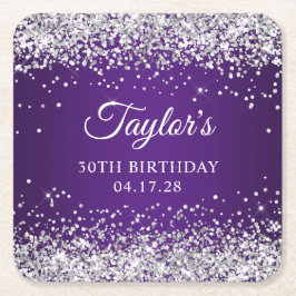 Sparkly Silver Glitter Royal Lila 30års födelsedag Underlägg Papper Kvadrat