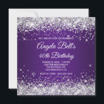 Sparkly Silver Glitter Royal Lila 40:e födelsedage Inbjudningar<br><div class="desc">En elegant som fick 40 år och fantastiska 40-årsinbjudningar till henne. Faux silver glitter glam med glam mot ett royal lila ombre-grafikobjekt. Det klassiska blomningsskriptmonogrammet för kalligrafi i finare på baksidan kan anpassas. Anpassa texten till ännu en fantastisk milstolpe på födelsedagen för din bästa vän. All sparsam, silvrig och glittrande...</div>