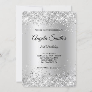 Sparkly Silver Glitter Satin Foil 21:a födelsedage Inbjudningar