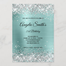 Sparkly Silver Glitter Turcos Foil Monogram Inbjudningar