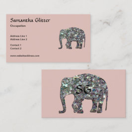 Sparkly silver mosaic Elephant Monogram ro rosa Visitkort