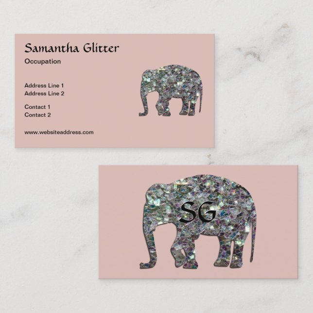 Sparkly silver mosaic Elephant Monogram ro rosa Visitkort (Fram/baksida)