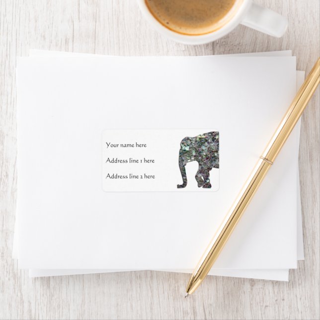 Sparkly silver mosaic glitter Elephant Adressetikett (Insitu)