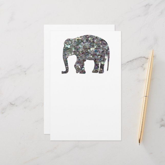 Sparkly silver mosaic glitter Elephant Brevpapper (Fram/Back In Situ)
