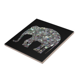 Sparkly silver mosaic glitter Elephant Kakelplatta