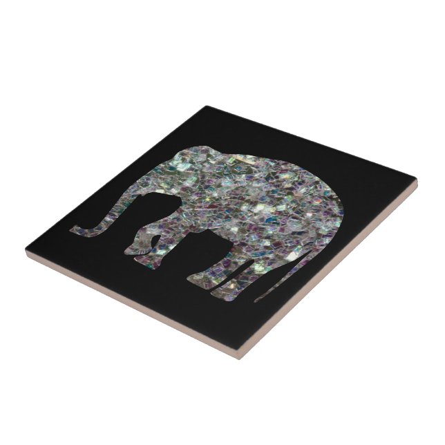 Sparkly silver mosaic glitter Elephant Kakelplatta (Sidan)