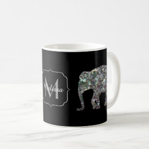 Sparkly silver mosaic glitter Elephant Monogram Kaffemugg