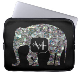 Sparkly silver mosaic glitter Elephant Monogram Laptop Fodral