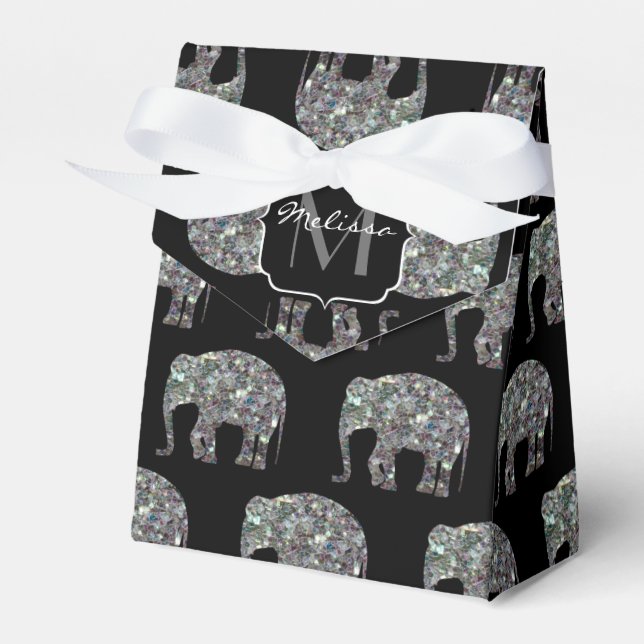 Sparkly silver mosaic glitter Elephant Monogram Presentaskar (Framsidan Sidan)