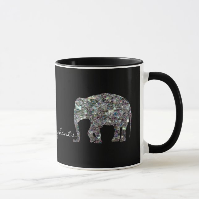 Sparkly silver mosaic glitter Elephant Mugg (Höger)