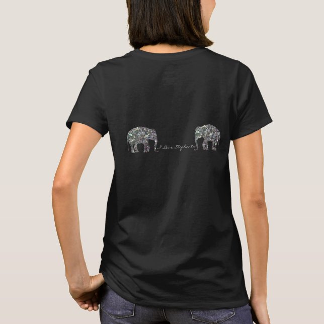 Sparkly silver mosaic glitter Elephant Personalize T Shirt (Baksida)