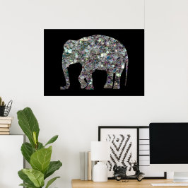 Sparkly silver mosaic glitter Elephant Poster