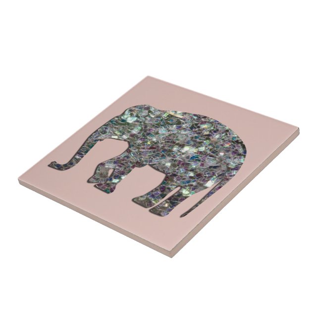 Sparkly silver mosaic glitter Elephant ro rosa Kakelplatta (Sidan)