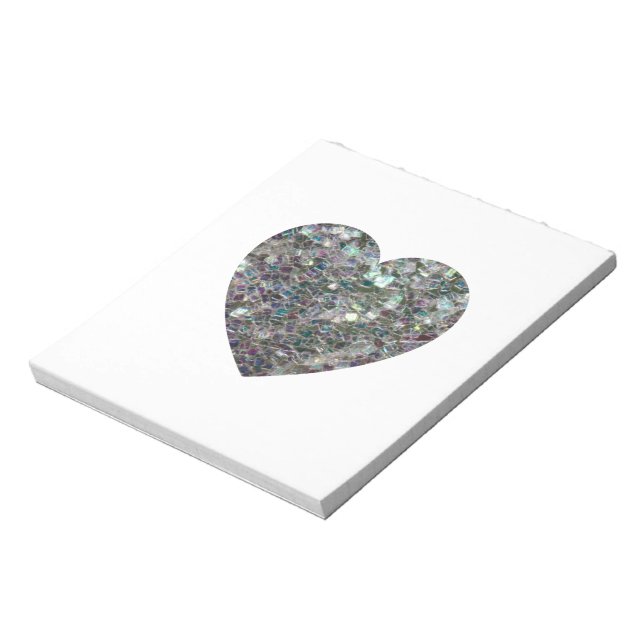 Sparkly silver mosaic glitter Heart Anteckningsblock (Roterad)