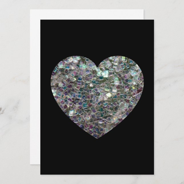 Sparkly silver mosaic glitter Heart Personalize Inbjudningar (Fram/baksida)