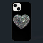 Sparkly silver mosaic Heart on Black<br><div class="desc">Vackra glamorösa silver glansigt färgade glitter-gnistor. Du kan byta färg i det svarta telefonärendet. Foto av silver-mosaikens gnistrande hjärta,  inte glitter!</div>
