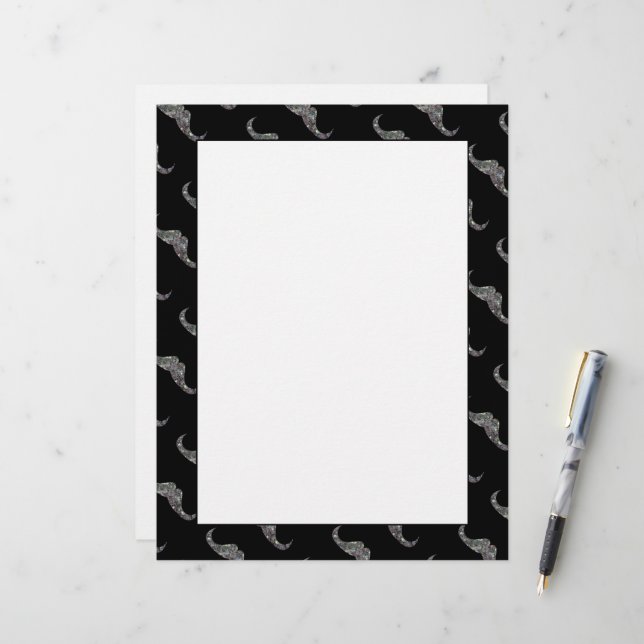 Sparkly silver mosaic Mustache mönster papper (Fram/Back In Situ)