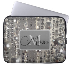 Sparkly Silver Pärlor Monogram Laptop Fodral