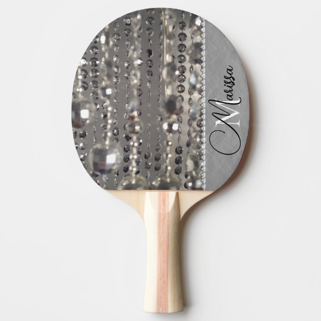 Sparkly Silver Pärlor Monogram Pingisracket (Framsidan)