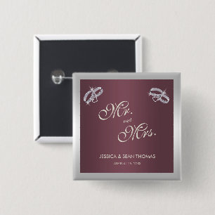 Sparkly Silver Ringar & Burgandy Bröllop Knapp