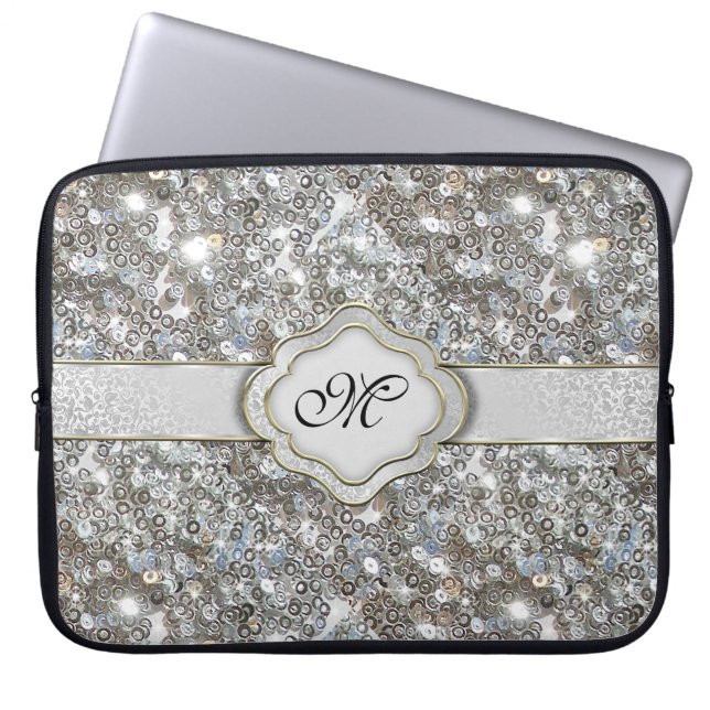 Sparkly Silver Sequin Laptop sleeve (Framsidan)