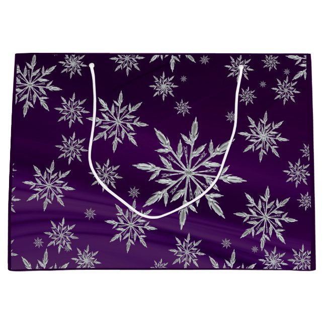 Sparkly Silver Snöflingor på Lila (Framsidan)