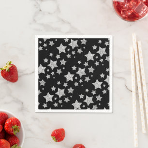 Sparkly Silver Stars helgdagar svart jul Pappersservett