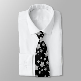 Sparkly Silver Stars jul mönster svart Slips