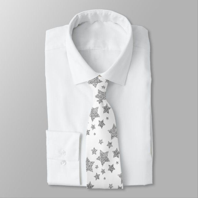 Sparkly Silver Stars jul mönster vit Slips (Bunden)