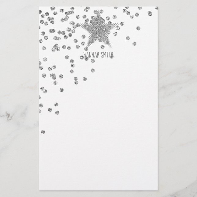 Sparkly Silver Stars Personnalized Brevpapper (Framsida)