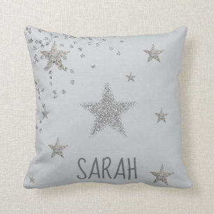 Sparkly Silver Stars Personnalized Kudde