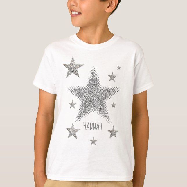 Sparkly Silver Stars Personnalized T Shirt (Framsida)
