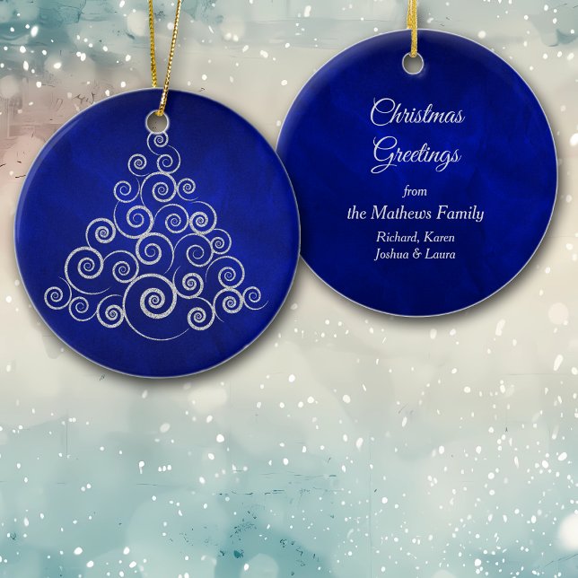 Sparkly Silver Swirl Helgdag Träd Julgransprydnad Keramik (Skapare uppladdad)